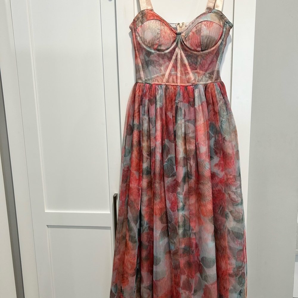 Floral Maxi Dress with Sheer Bodice